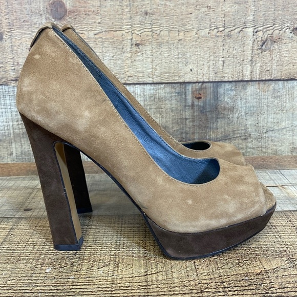 ROSEGOLD Platform Pumps Womens Size 36.5 US 6 Brown Tan High Heel Suede Cocktail - Picture 1 of 11